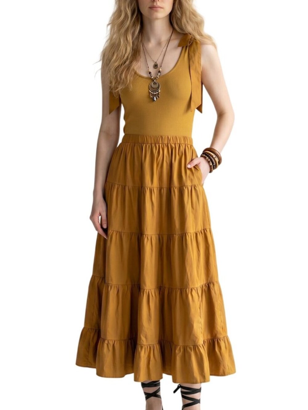 Ulla Johnson Hope Dress Caramel Brown Cotton Tiered Ruffle Midi